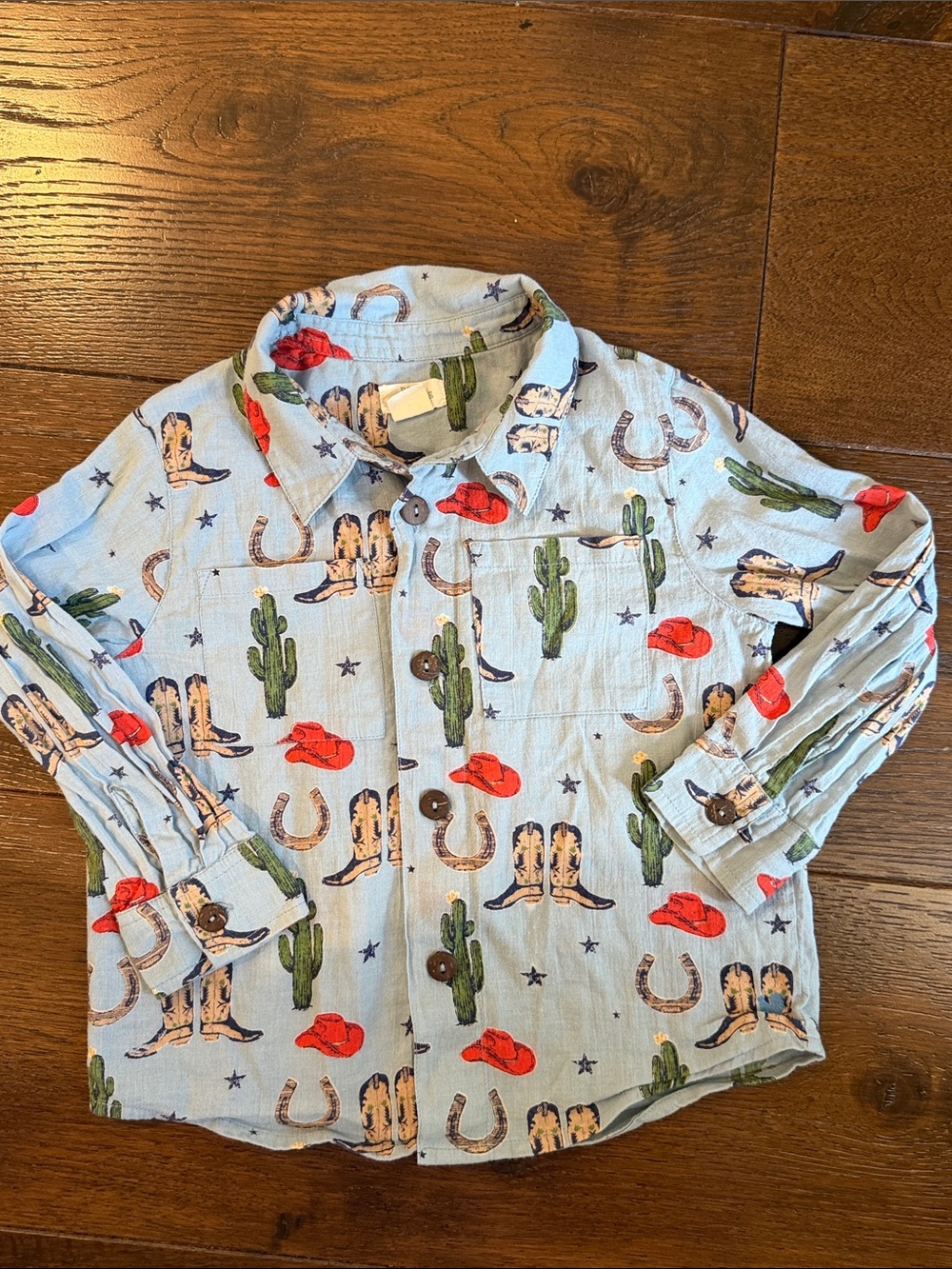 Blue Rooster - Boys Cowboy Print Button-Up Shirt- Blue & Red - Worn Once Size: 3